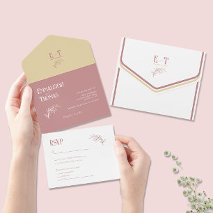 Invitation Tout En Un Mauve Champagne + Blanc Simple Mariage moderne