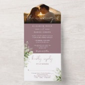 Invitation Tout En Un Mauve Floral Greenery Photo Mariage (À l'intérieur)