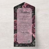 Invitation Tout En Un Mauve gothique, gris et Roses noirs avec code QR (À l'intérieur)