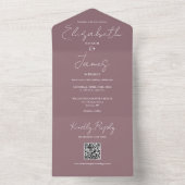 Invitation Tout En Un Mauve Modern Elegant Script QR Code Mariage (À l'intérieur)