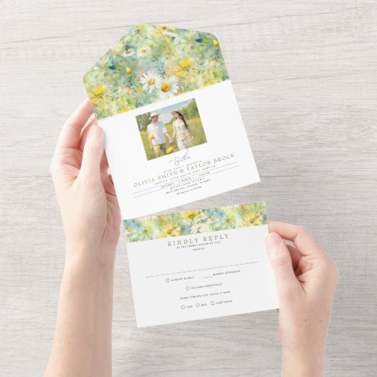 Invitation Tout En Un Meadow Fleurs sauvages Boho d'été Mariage photo (Déchirure)