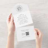 Invitation Tout En Un MEGHAN Black White QR Code Monogramme Mariage mode (Déchirure)