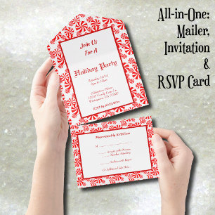 Invitation Tout En Un Menthe blanche rouge modifiable Tout en un Invitat