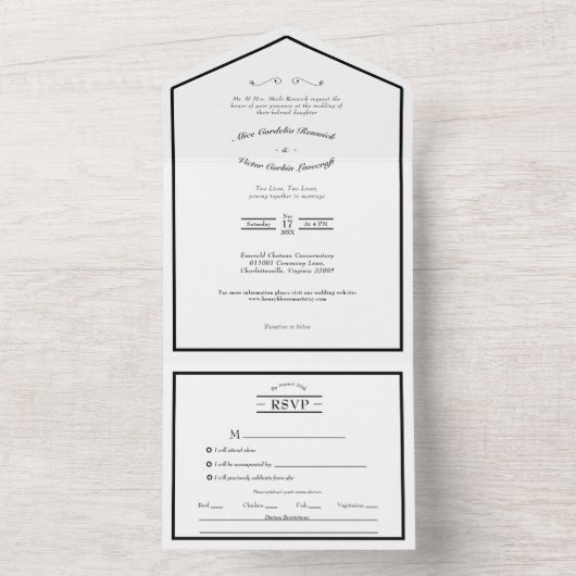 Invitation Tout En Un Menu classique Mariage noir blanc classique (À l'intérieur)