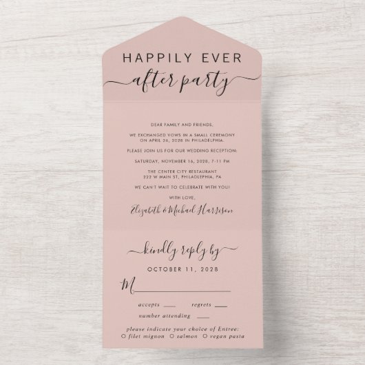 Invitation Tout En Un Menu Élégant Choix Blush Mariage Réception (À l'intérieur)