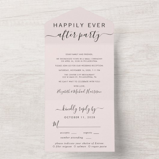 Invitation Tout En Un Menu Élégant Choix Rose Mariage Réception (À l'intérieur)