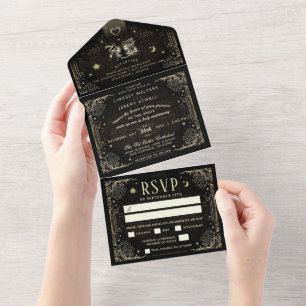 Invitation Tout En Un MENU Mariage Halloween Tarot "Avec"