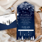 Invitation Tout En Un Midnight Blue Winter Wonderland Pine Trees Mariage