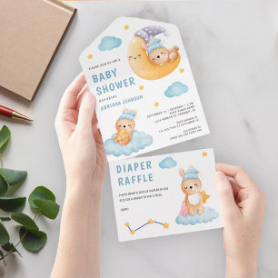 Invitation Tout En Un Mignonne Baby Shower Lapin Endormi Croissant de Lu