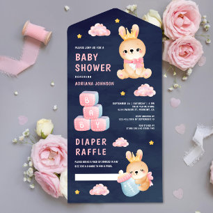 Invitation Tout En Un Mignonne Fille Lapin Reine Rose Salle d'attente Bl