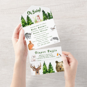 Invitation Tout En Un Mignons animaux de bois Oh Baby shower Ours de cer