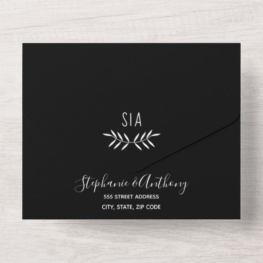 Invitation Tout En Un Mini Black and White Branch Calligraphy (Verso)