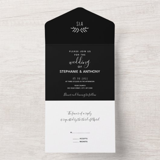 Invitation Tout En Un Mini Black and White Branch Calligraphy (À l'intérieur)