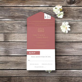 Invitation Tout En Un Mini Chic Bourgogne Gold Script Monogramme Mariage