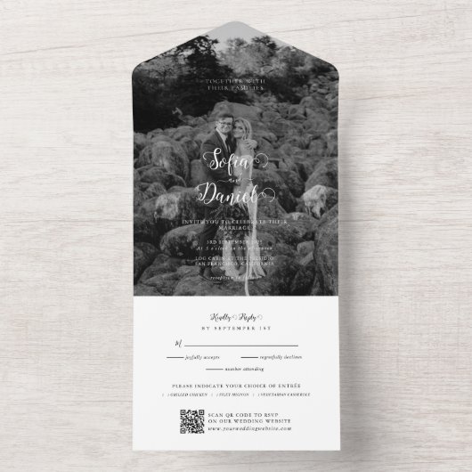 Invitation Tout En Un Mini-chrome Mariage photo Code QR (À l'intérieur)