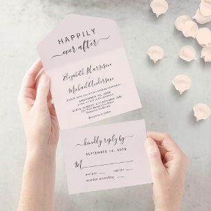 Invitation Tout En Un Minimal Joyeux Jamais Après Mariage Rose