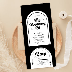 Invitation Tout En Un Minimal Retro Arch Black and White Wedding