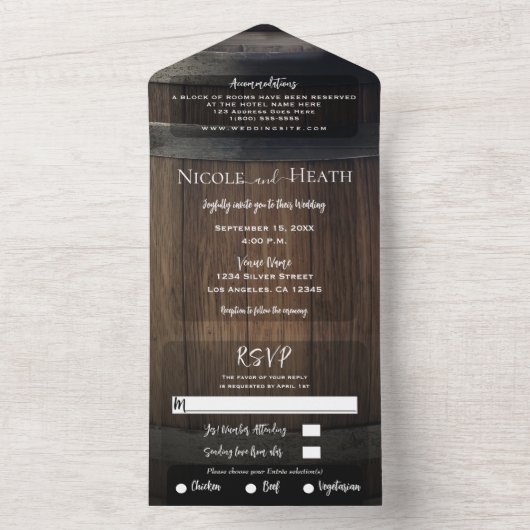 Invitation Tout En Un Minimal rustique Pays Barrel Mariage de grange (À l'intérieur)