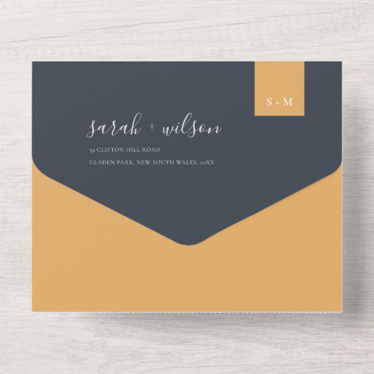 INVITATION TOUT EN UN MINIMAL SCANDI AMUSANT BLACK BURNT ORANGE MARIAGE (Verso)