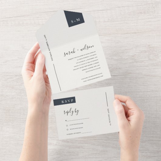 INVITATION TOUT EN UN MINIMAL SCANDI NOIR & MARIAGE DE MONOGRAMME BLANC (Déchirure)