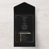 Invitation Tout En Un Minimalist Black Background Gold Frame Wedding (À l'intérieur)