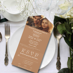 Invitation Tout En Un Minimaliste bronze ivoire Site Web de photos E-mai