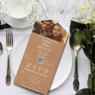 Invitation Tout En Un Minimaliste bronze rouille ivoire Photo QR Code E-