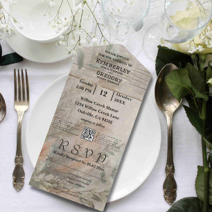 Invitation Tout En Un Minimaliste du code QR botanique Abstrait souple