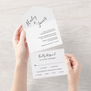 Invitation Tout En Un Minimaliste moderne noir et blanc Mariage simple