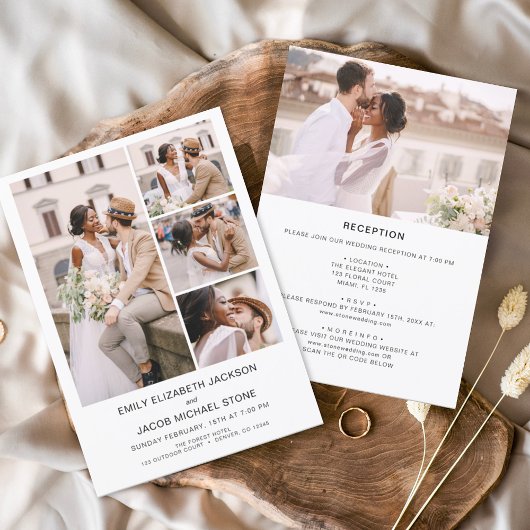 Invitation Tout en un minimaliste photo Mariage blanc