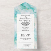 Invitation Tout En Un Mint Aqua Glam Elegant Marbre Or (À l'intérieur)