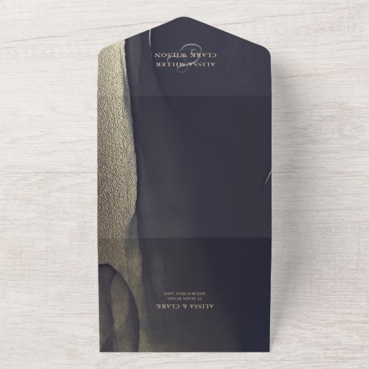 Invitation Tout En Un Minuit foncée Bleu & Or moderne Mariage peint (Dehors)