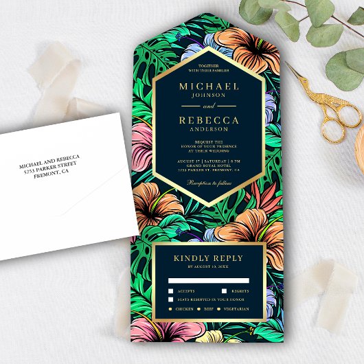 Invitation Tout En Un Minuit Tropical Vibrant Jardin Floral Mariage