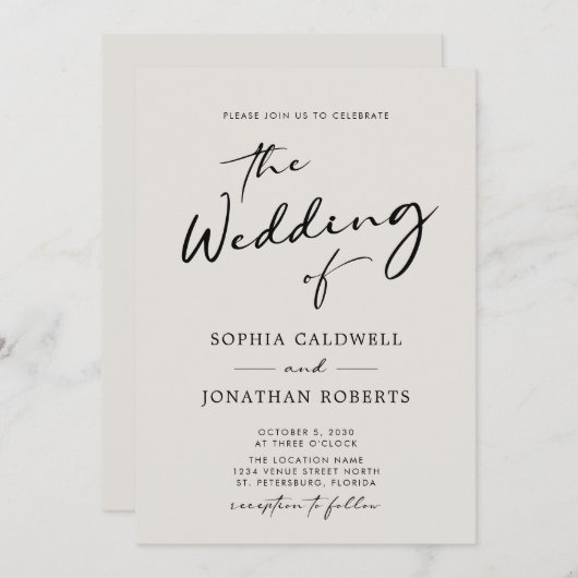 Invitation Tout en un modèle moderne Mariage de calligraphie (Devant / Derrière)