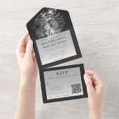 Invitation Tout En Un Modern Brushstroke Photo Wedding | Soft Black (Déchirure)