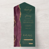 Invitation Tout En Un Modern Burgundy Gold Agate Green Wedding (À l'intérieur)