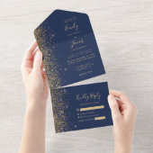 Invitation Tout En Un Modern Navy Blue Gold Glitter Wedding (Déchirure)