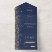 Invitation Tout En Un Modern Navy Blue Gold Glitter Wedding (À l'intérieur)