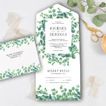 Invitation Tout En Un Modern Rustic Greenery Eucalyptus Leaves Wedding<br><div class="desc">Amaze your guests with this elegant wedding invite featuring beautiful leaves foliage and modern typography with detachable RSVP postcard. Simply add your event details on this easy-to-use template to make it a one-of-a-kind invitation.</div>