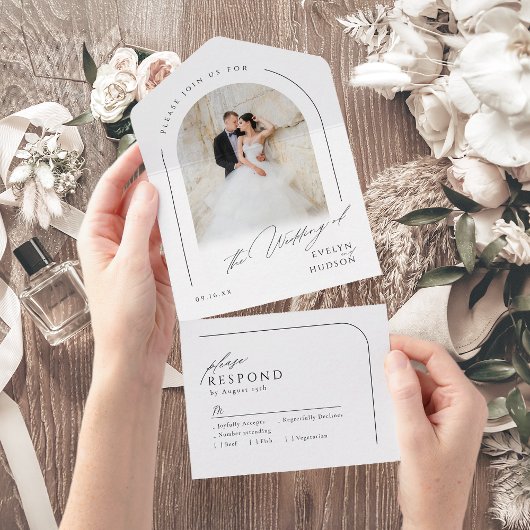 Invitation Tout En Un Modern Script Minimalist Photo Arch Wedding