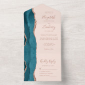Invitation Tout En Un Modern Teal Blue Rose Gold Agate Blush Wedding (À l'intérieur)