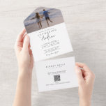Invitation Tout En Un Modern Wedding Photo QR Code  All In One Invitatio<br><div class="desc">Announce your wedding in grand style with this modern minimalist calligraphy script and your special photo all-in-one wedding invitations with a QR code response card.  Easily replace your important information,  including photo and wedding URL QR Code.  Pairs well with any modern wedding theme and venue.</div>