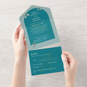 Invitation Tout En Un Moderne 3in1 Verdure Eucalyptus Mariage RSVP