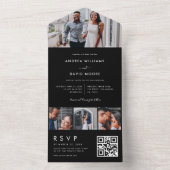 Invitation Tout En Un Moderne 4 Photo Collage Typographie Mariage noir (À l'intérieur)