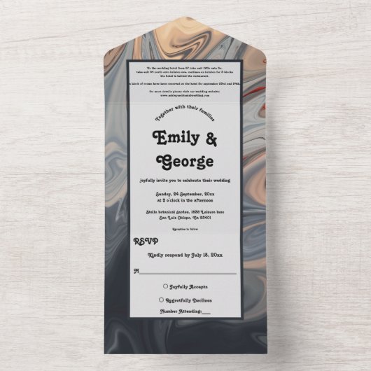 Invitation Tout En Un Moderne ArCharme Unique Mariage Abstrait (À l'intérieur)