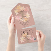 Invitation Tout En Un Moderne Burnt Orange Floral Simple Mariage élégant (Déchirure)