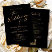 Invitation Tout en un Moderne Calligraphie Or Noir Mariage