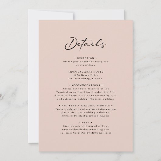 Invitation Tout en un Moderne Calligraphie Roses Rose Mariage (Dos)