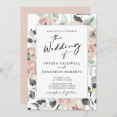 Invitation Tout en un Moderne Calligraphie Roses Rose Mariage (Devant / Derrière)