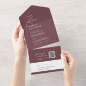 Invitation Tout En Un Moderne Chic Bourgogne Just Love QR Code Mariage (Déchirure)